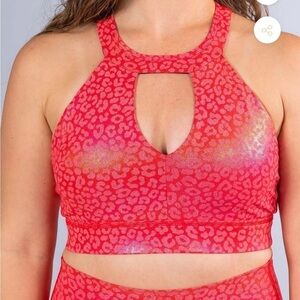Til You Collapse Conquer Sports Bra - Red Iridescent Leopard Large workout sexy